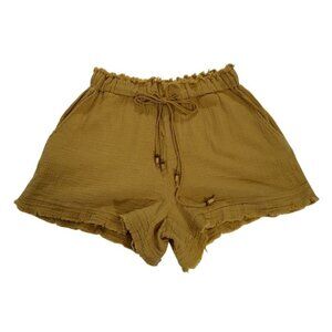 Indigo Rein Mustard Yellow Cotton Womens Elastic Waist Ruffle Hem Shorts M.